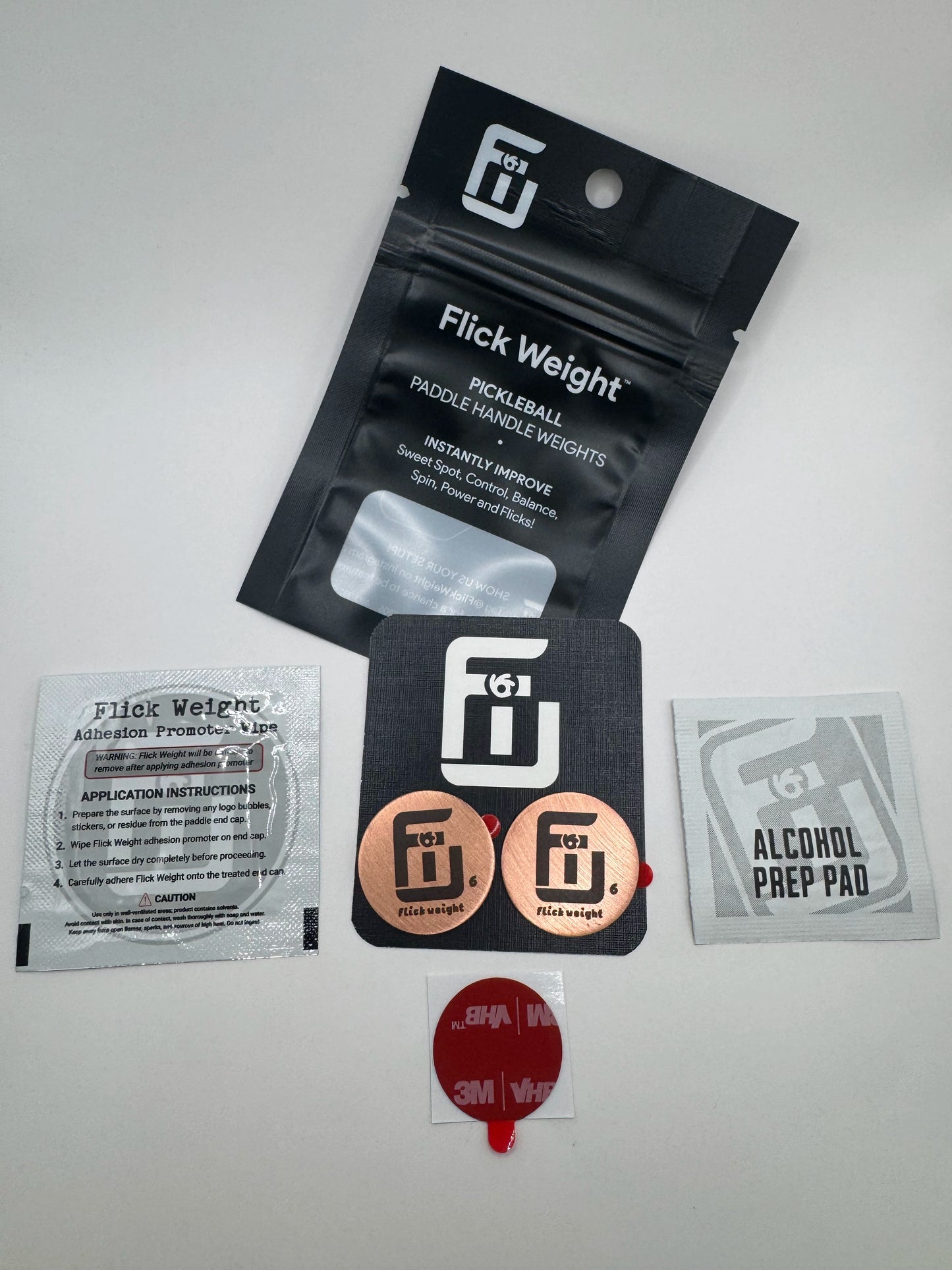 6g Flick Weights made of copper for pickleball paddle handle weight and package contents