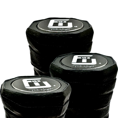 tungsten 3 pack of Light Flick weights on 3 pickleball paddle handles to show their sizes and thickness